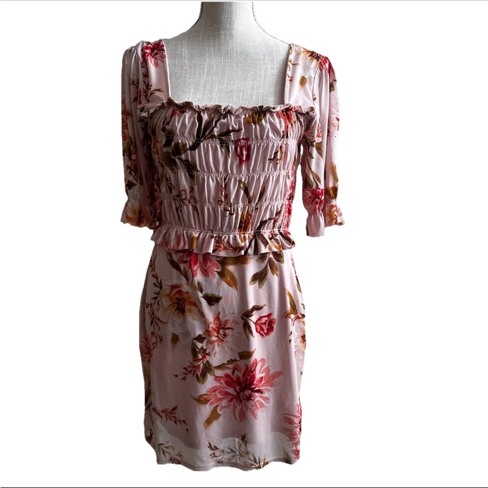 Derek Heart Dress Pink Floral Mesh Romantic Summer Juniors Size Large